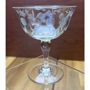 Vintage Etched Floral Stemmed Bell Wine Dessert Clear Glass Replacement Unsigned